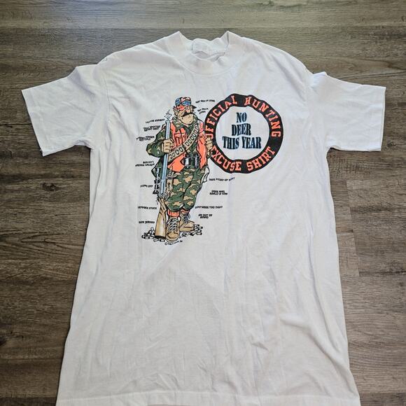 Vintage 80s Shirt Sz Large Single Stitch Graphic Print Official Hunting Excuse - Picture 2 of 7